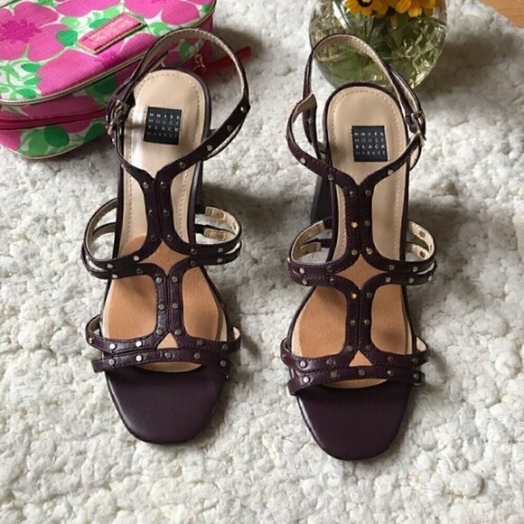 WHBM:POLLY Purple Stud Buckled Sandal Heels Sz. 7 - Picture 2 of 8